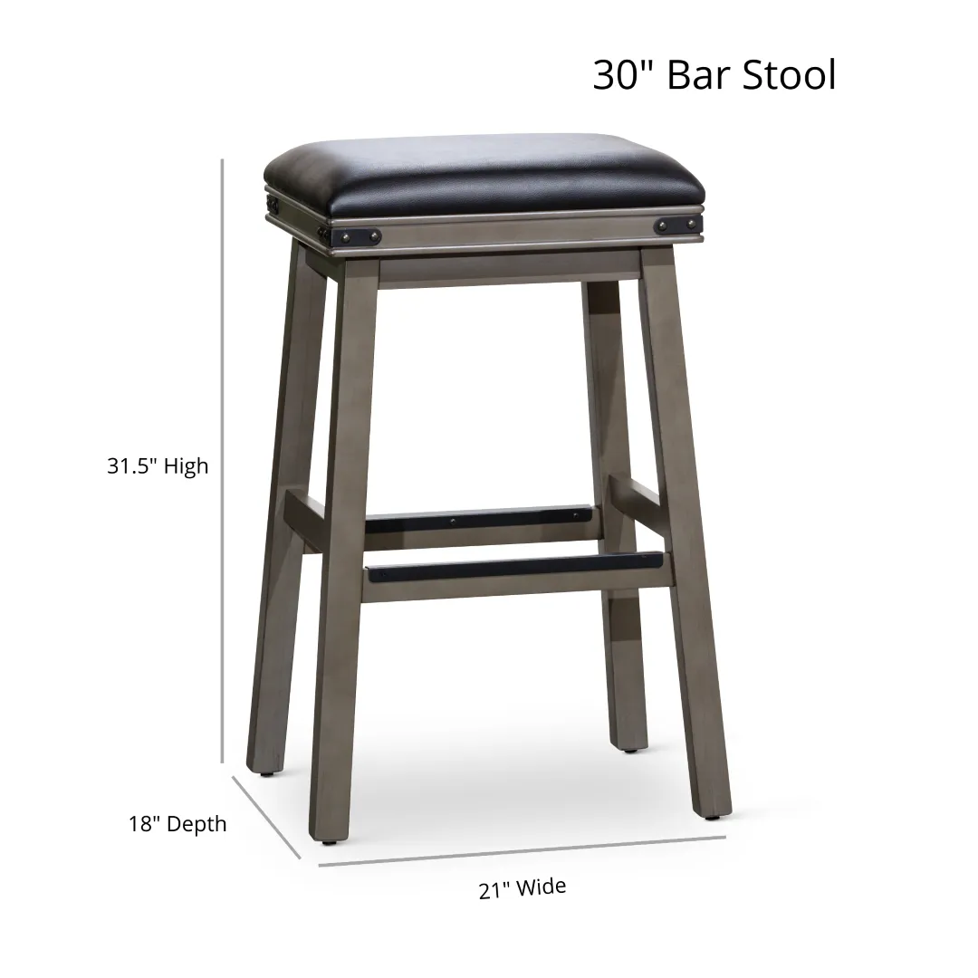 24" Antique White Farmhouse Counter Stool with Black Leather Seat - Rustic Charm, Sturdy Build, Comfortable - 300 lbs. Capacity