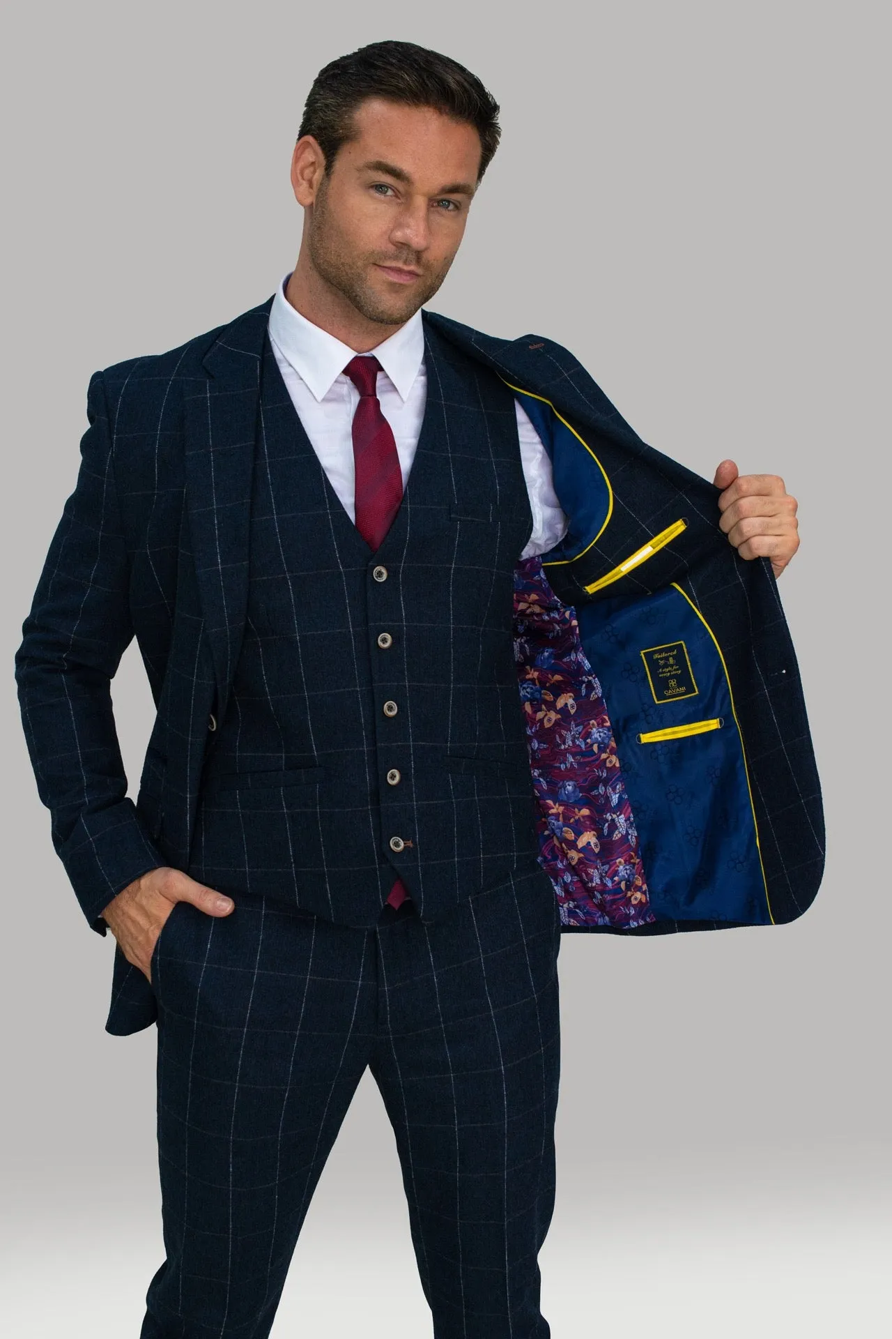 Angels Navy Check Three Piece Suit | Office Wear | check suit