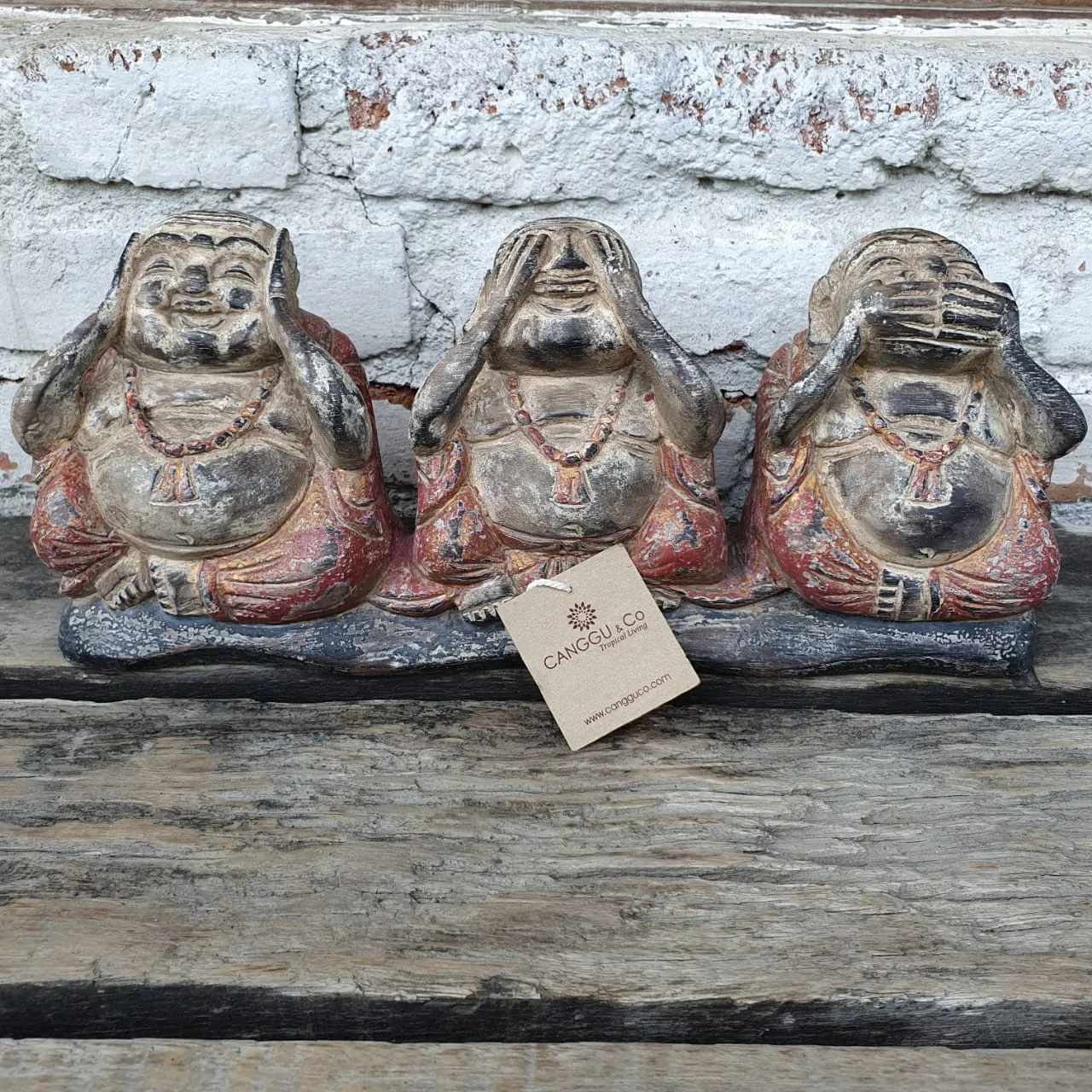 Antique Carved Wooden "See/Speak/Hear No Evil" Buddhas