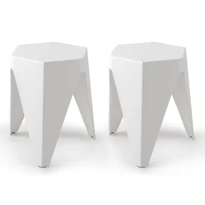 ArtissIn Set of 2 Puzzle Stool Plastic Stacking Stools Chair Outdoor Indoor White