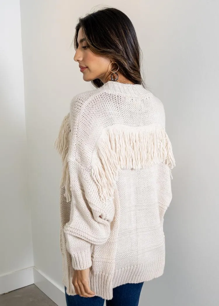 Astrid Deacon Fringe Cardigan- Oatmeal ***FINAL SALE***