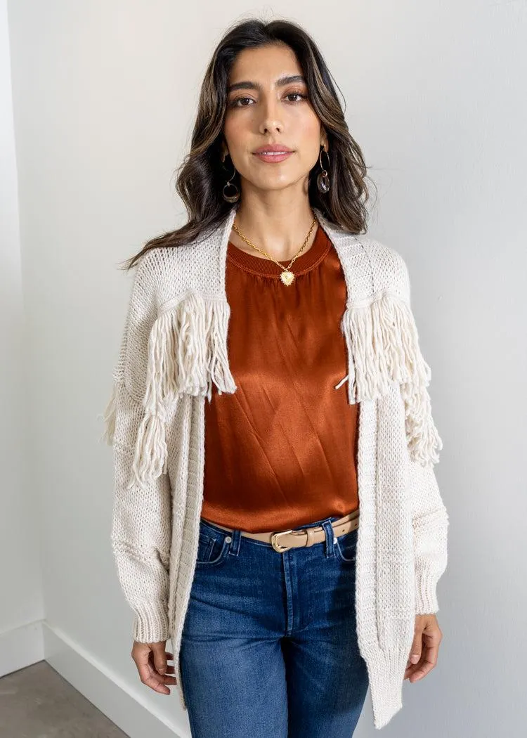 Astrid Deacon Fringe Cardigan- Oatmeal ***FINAL SALE***