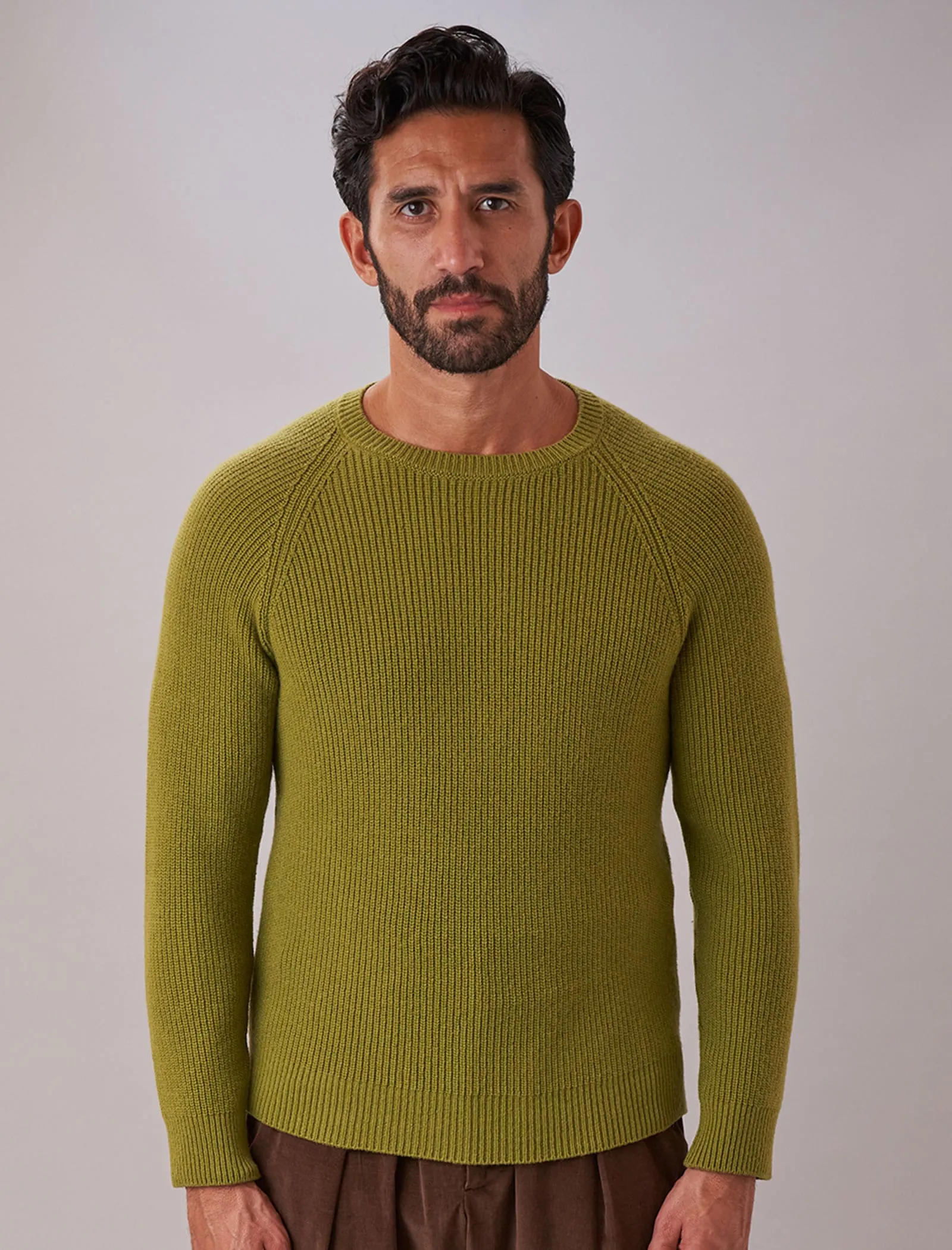 Avocado Ribbed Wool & Cashmere Crew Neck Jumper