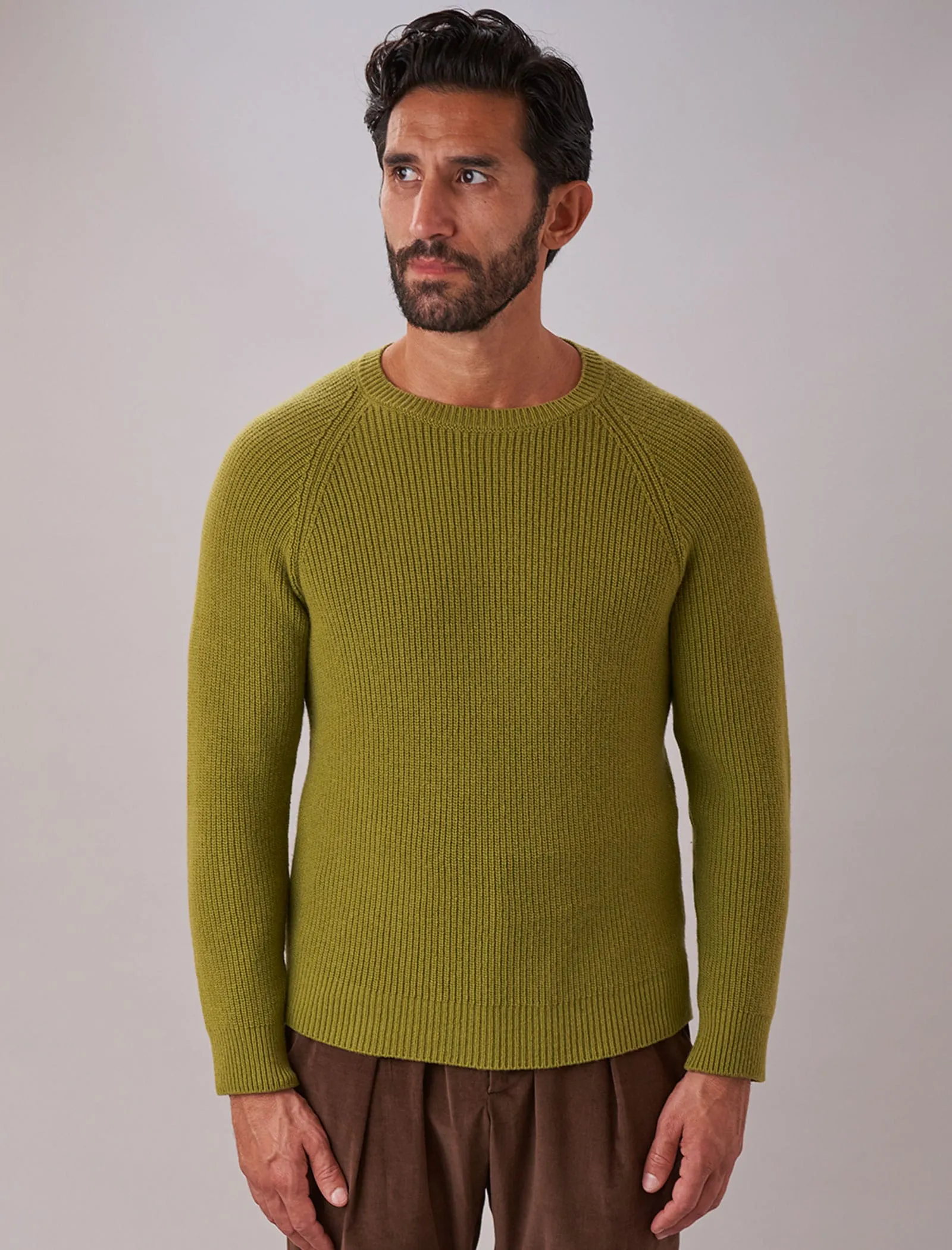 Avocado Ribbed Wool & Cashmere Crew Neck Jumper