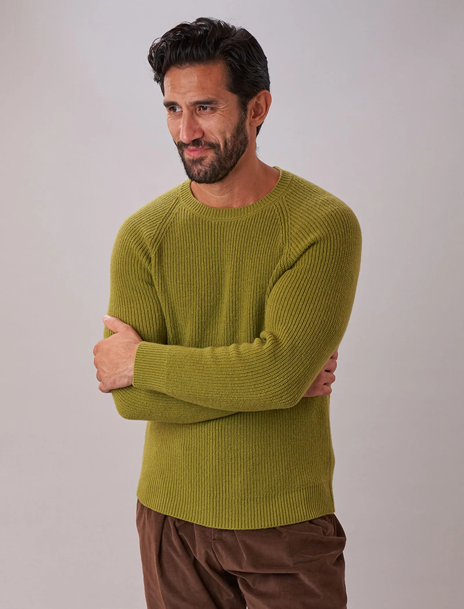 Avocado Ribbed Wool & Cashmere Crew Neck Jumper