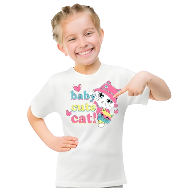 Baby Cat Printed T Shirt For Kids