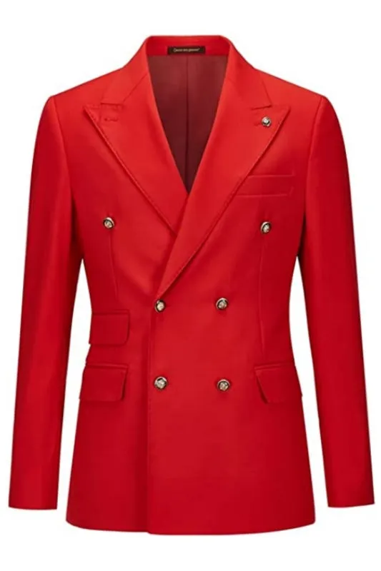 Barlow Stylish Red Double-Breasted Peaked Lapel Prom Suit For Men