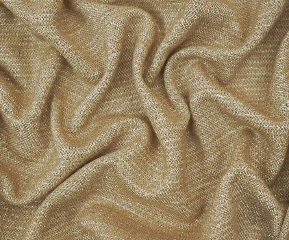 Beige-White-Gold Wool Blend Texture Sweater Knit Fabric