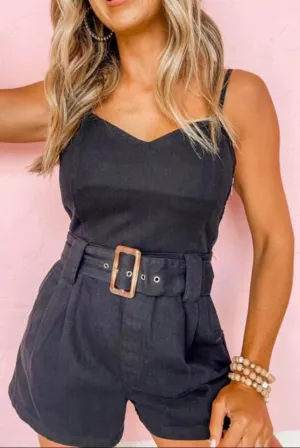 Black Belted Romper