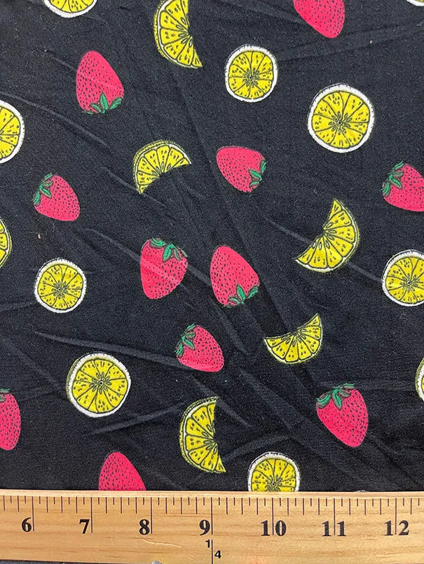 Black Multi Fruit Print Double Brushed Jersey Knit Fabric