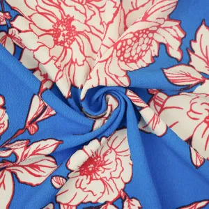 Blue-Multi Floral Printed Stretch Poly Spandex Ghost Crepe Woven Fabric