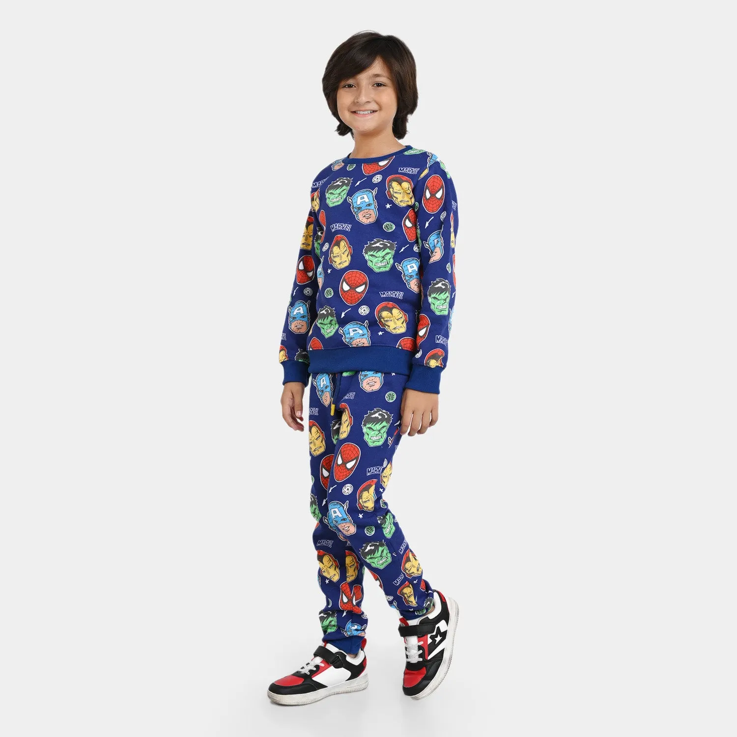 Boys Fleece 2 Piece Suit Printed-Navy Blue