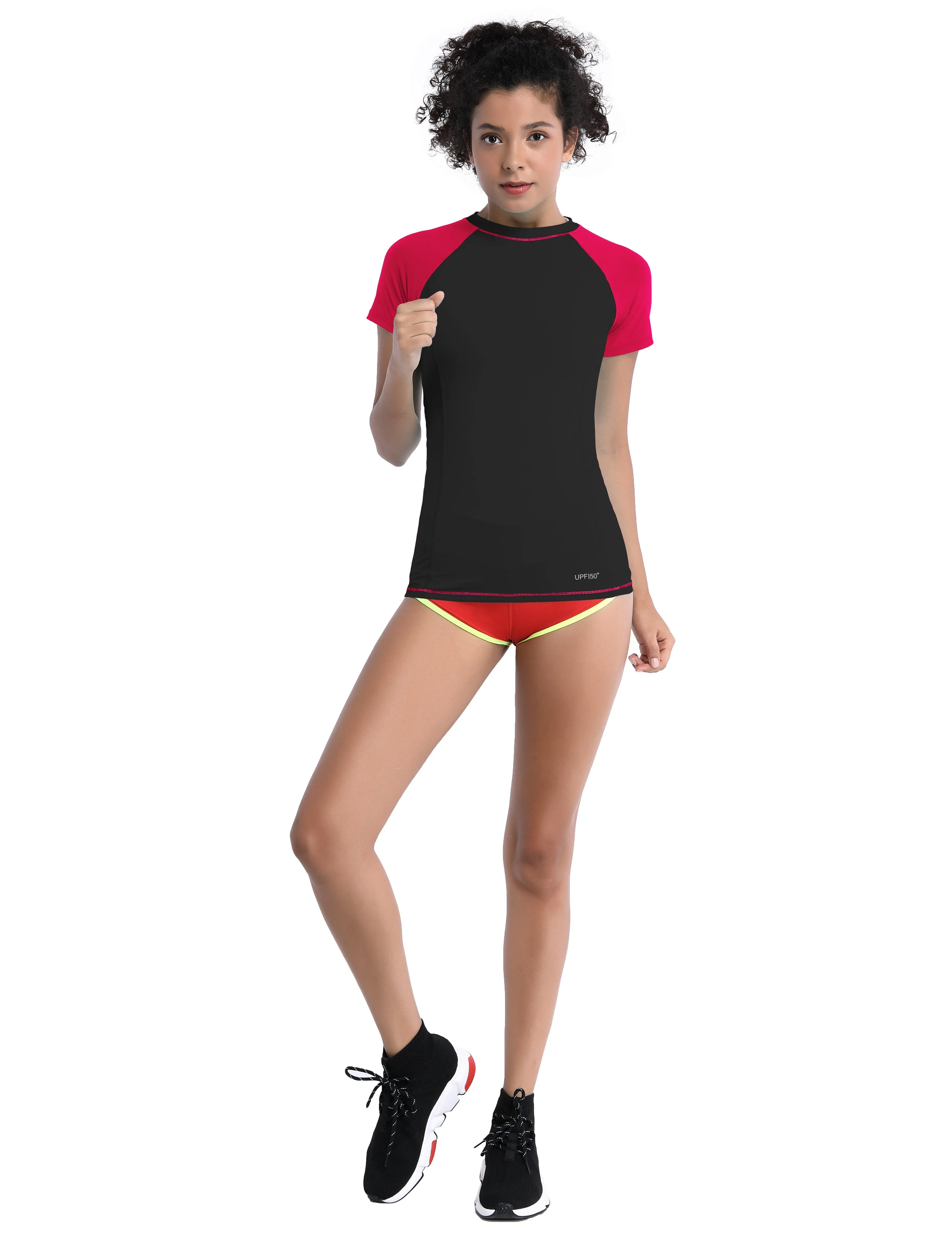 BUBBLELIME 84P/16S Short Sleeve Rashguard for Women Mix Color_Running