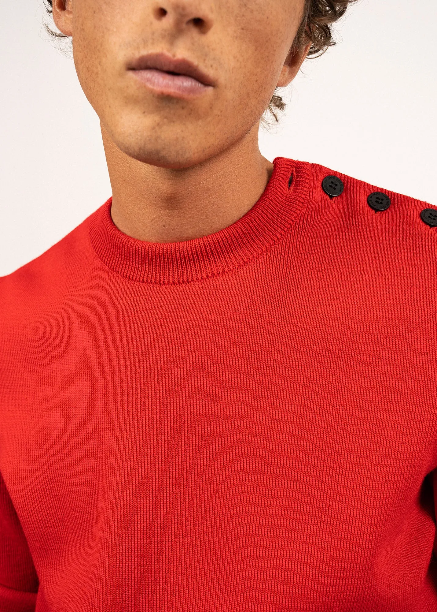 CANCALE - Wool Fisherman Sweater with Button Shoulder | Loose Fit (RED)