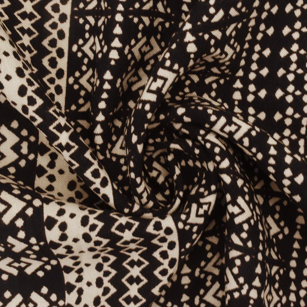 Deep Burnt Brown-Beige Aztec Printed Challis Woven Fabric