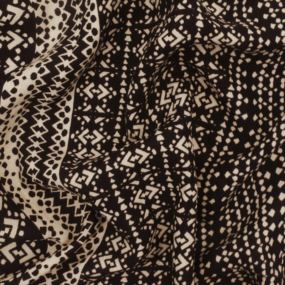 Deep Burnt Brown-Beige Aztec Printed Challis Woven Fabric