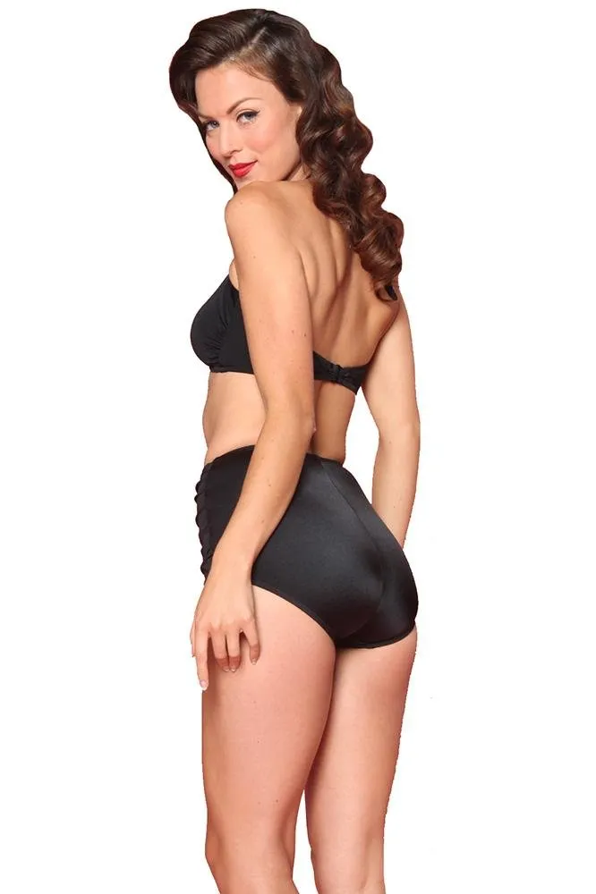 Esther Williams Retro Solid Two-Piece Swimsuit Halter Top - Black