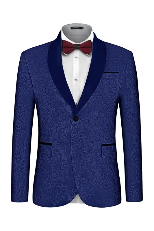 Felix Stylish Navy Blue Shawl Collar Two-Piece Jacquard Groom's Attire