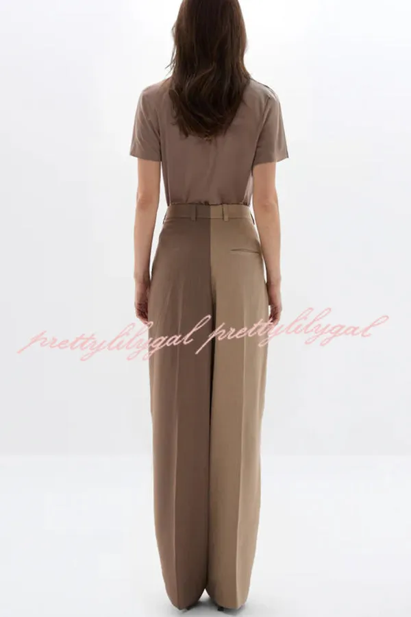 Girl Boss Avant-garde Contrast Colors Lapel Boyfriend Blazer and Pocketed Wide Leg Pants Set