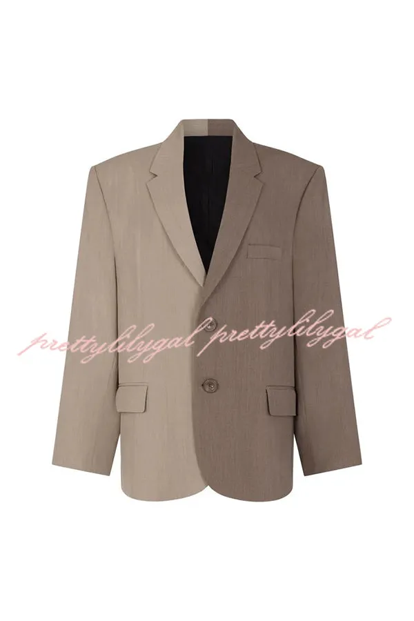 Girl Boss Avant-garde Contrast Colors Lapel Boyfriend Blazer and Pocketed Wide Leg Pants Set