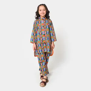 Girls Cotton Digital Print 2Pcs Suit Magical - Multi