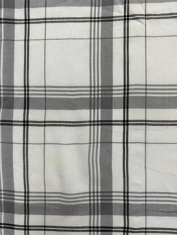 Gray Plaid Print Rayon Lawn Fabric