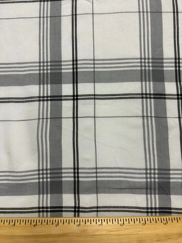 Gray Plaid Print Rayon Lawn Fabric