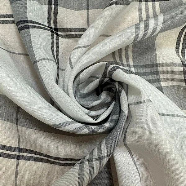 Gray Plaid Print Rayon Lawn Fabric