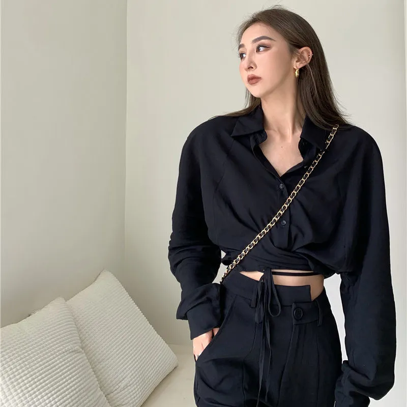 Joskaa Christmas Gift Shirts Women Cropped Fashion Sexy Bandage Casual Summer Thin Design Europe College Girls Aesthetic Soft Tunic Ulzzang Breathed