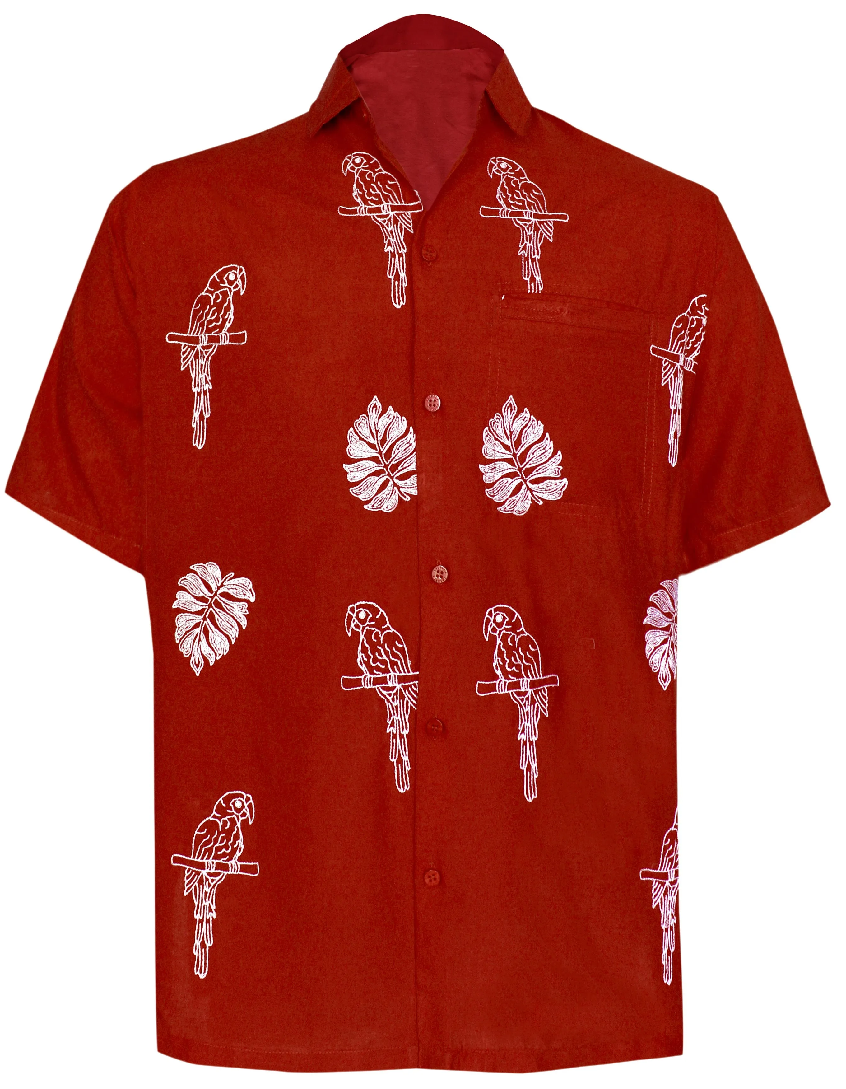 LA LEELA Men's Beach Hawaiian casual Aloha Button Down Short Sleeve shirt Red_W862