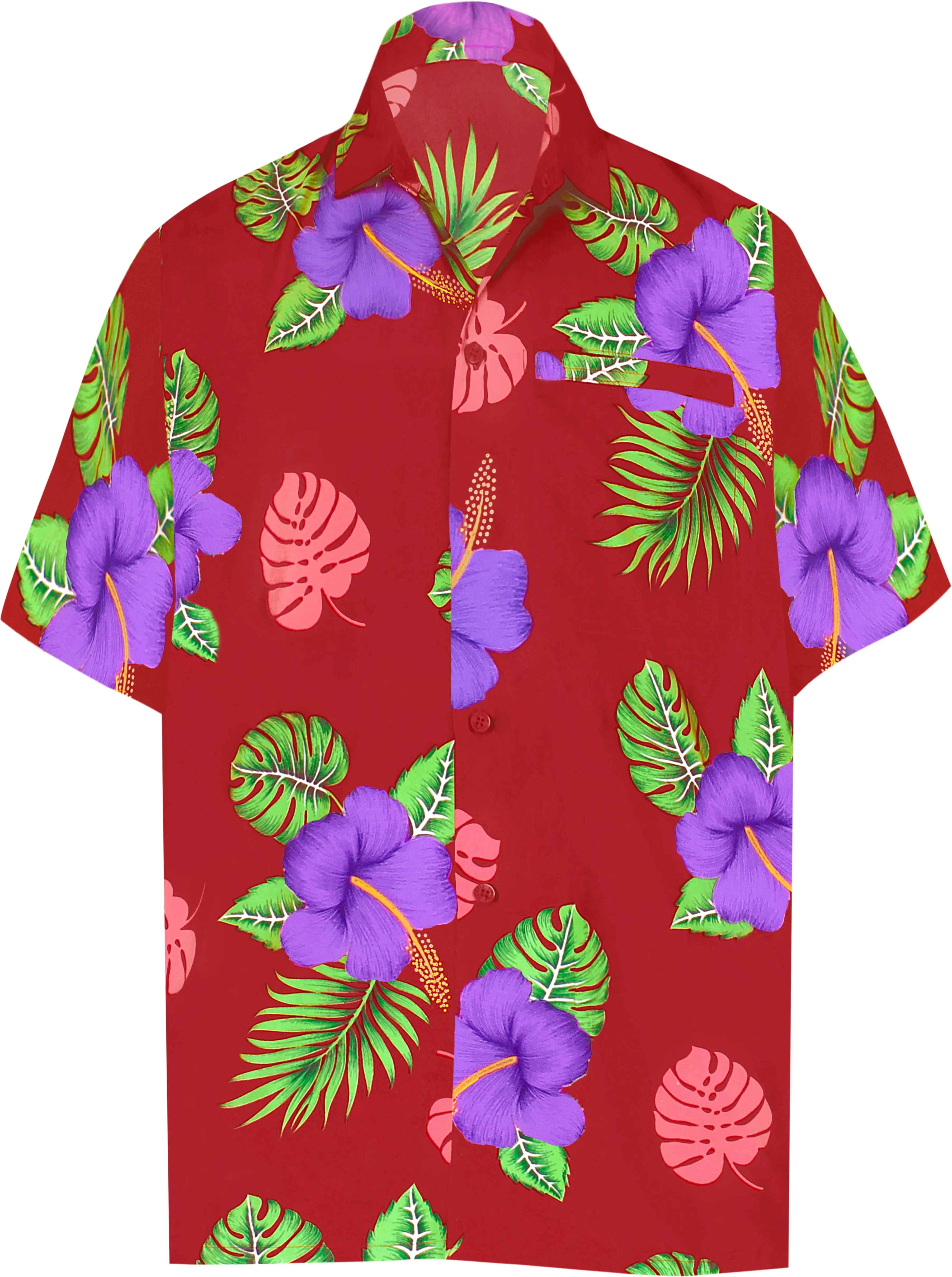 LA LEELA Shirt Casual Button Down Short Sleeve Beach Shirt Men Aloha Pocket Blood Red_W341