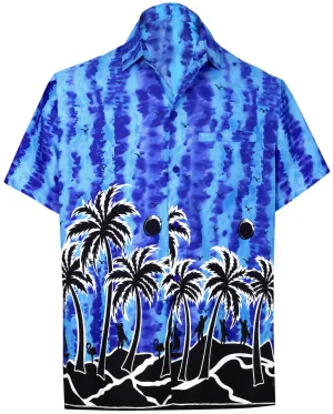 LA LEELA Shirt Casual Button Down Short Sleeve Beach Shirt Men Aloha Pocket shirt Blue_W409