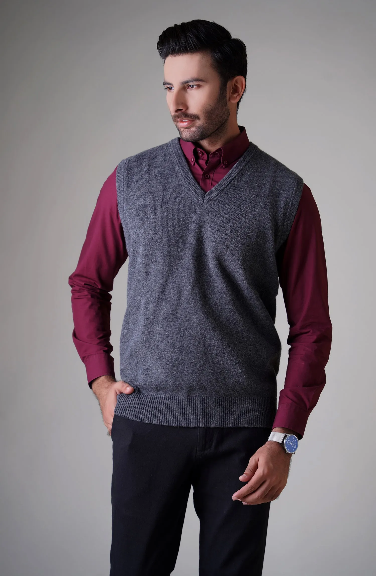 Lambs Wool Sleeve Less V-Neck