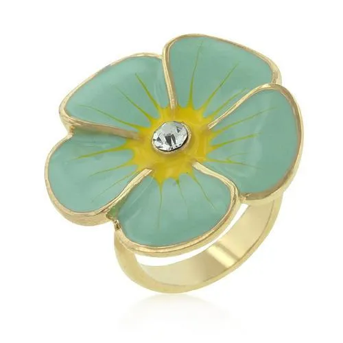 Light Blue Enamel Large Floral Ring