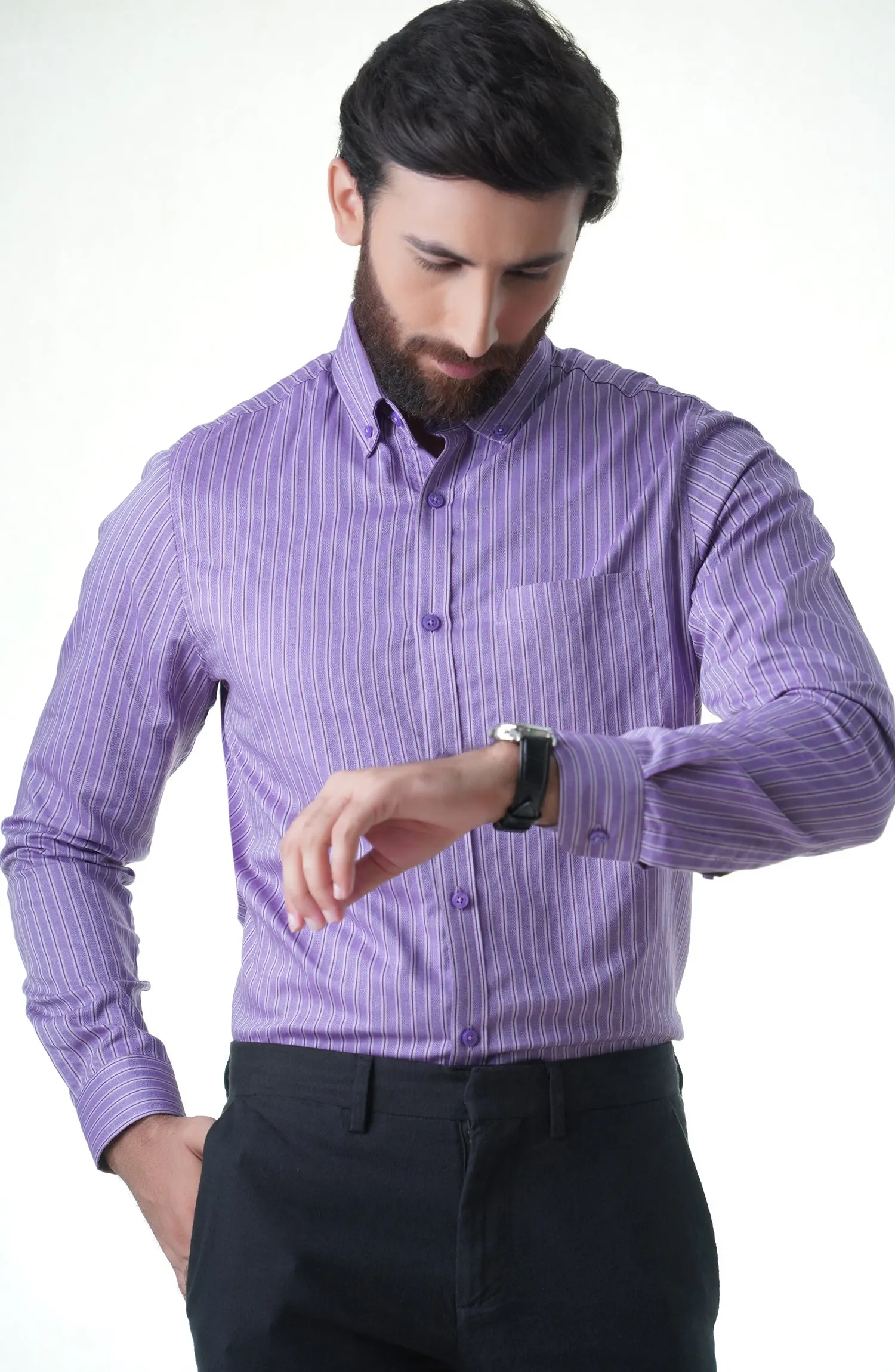 Light Purple Full Sleeves Cotton Shirt