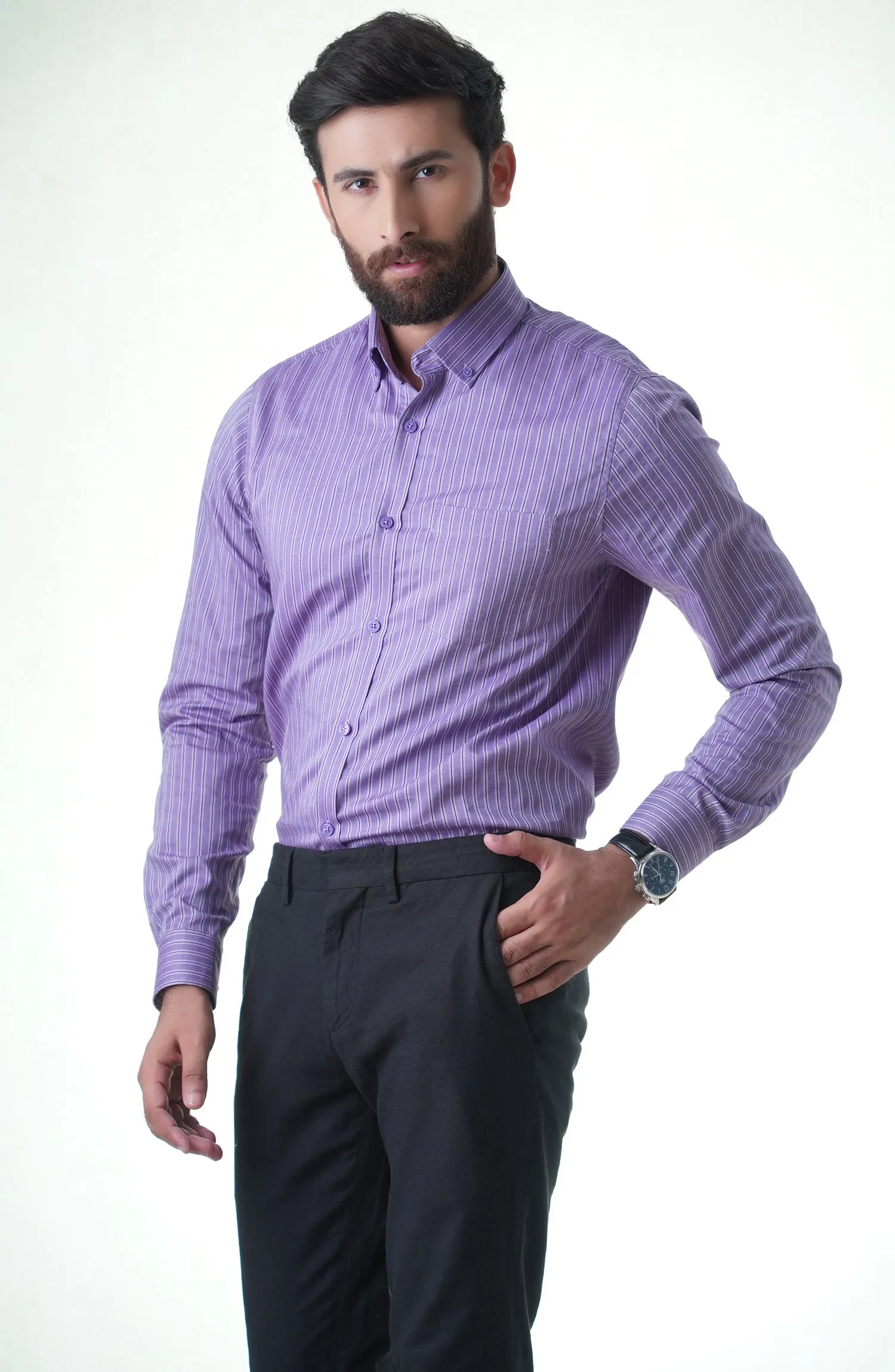 Light Purple Full Sleeves Cotton Shirt