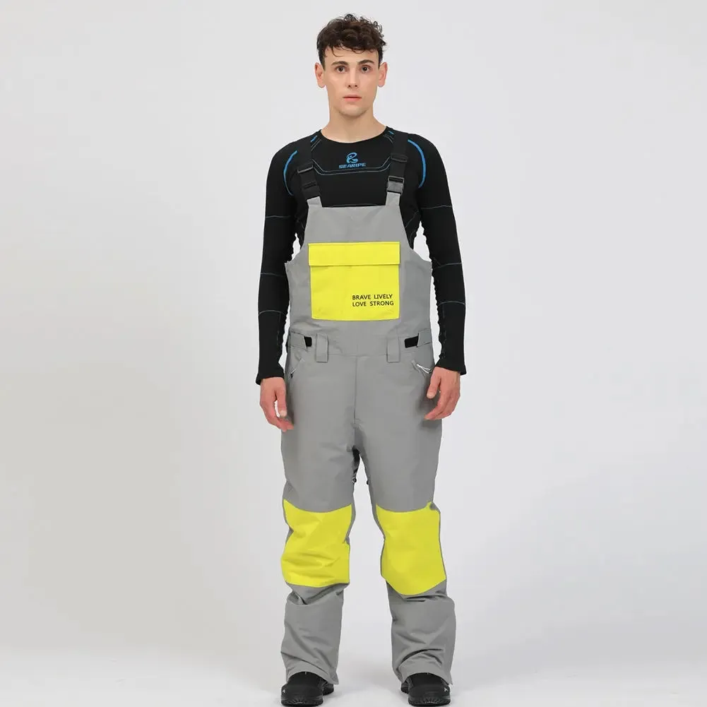 Loose Oner-piece Insulated Ski Snow Bibs Pants for Men