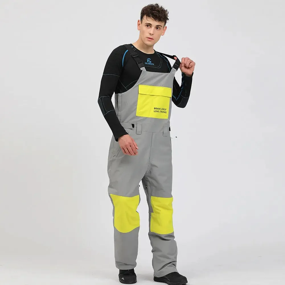 Loose Oner-piece Insulated Ski Snow Bibs Pants for Men