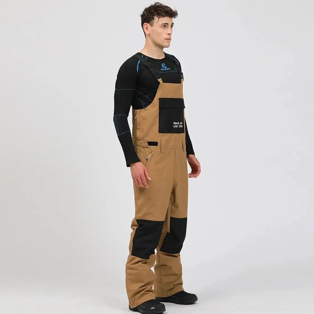 Loose Oner-piece Insulated Ski Snow Bibs Pants for Men