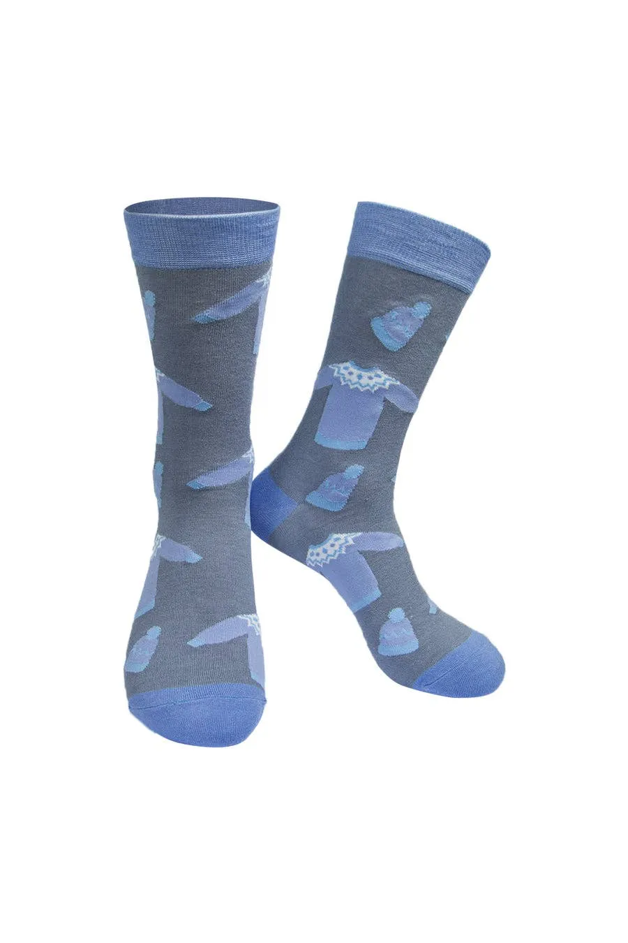 Men's Winter Jumper Grey and Blue Bamboo Socks