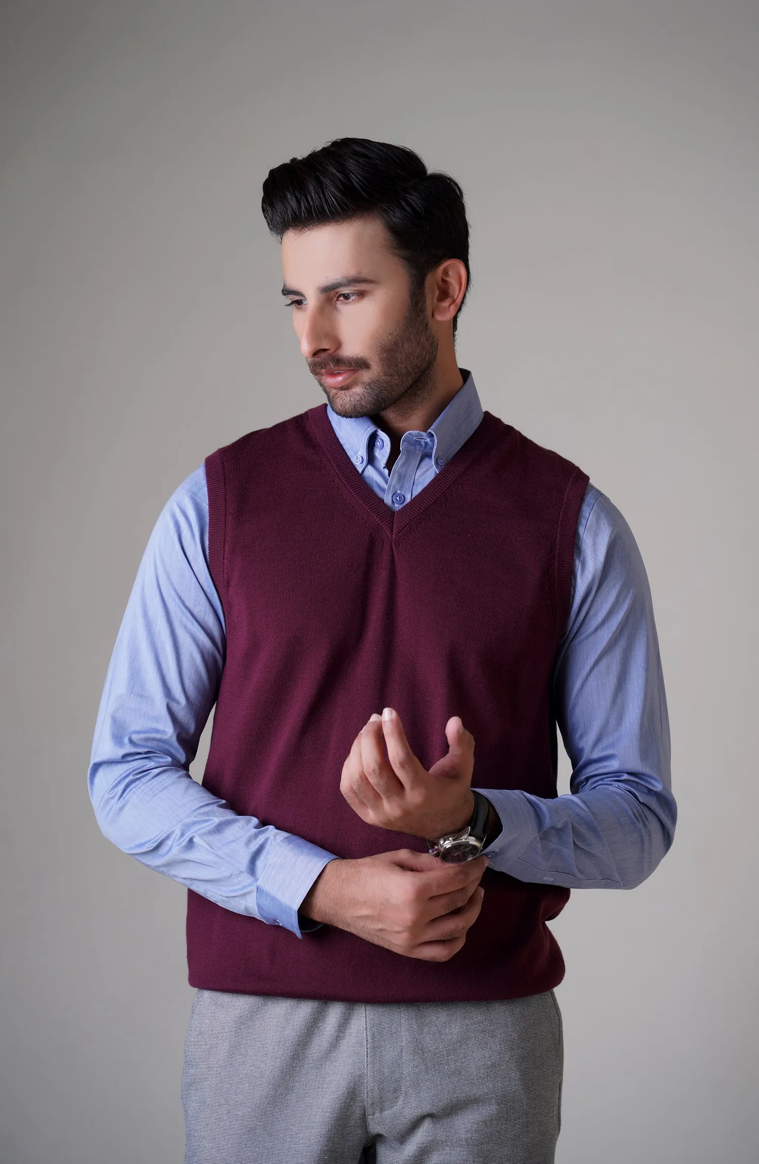 Merino - Sleeve Less - Maroon