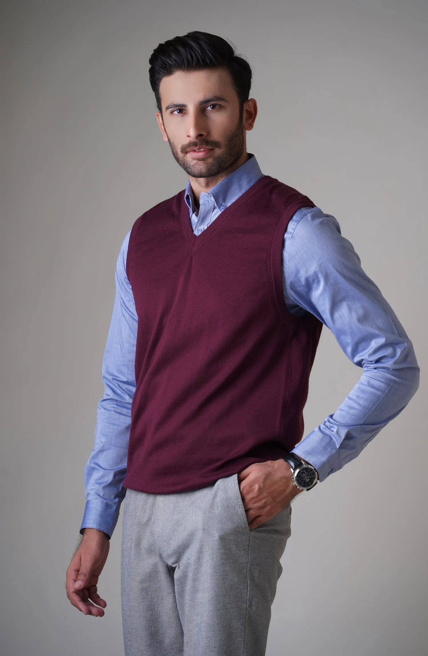 Merino - Sleeve Less - Maroon