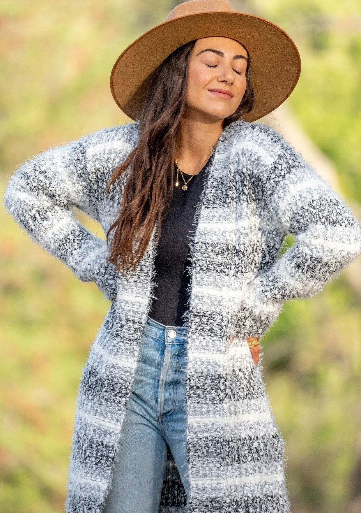 Moonbeam Striped Fuzzy Cardigan