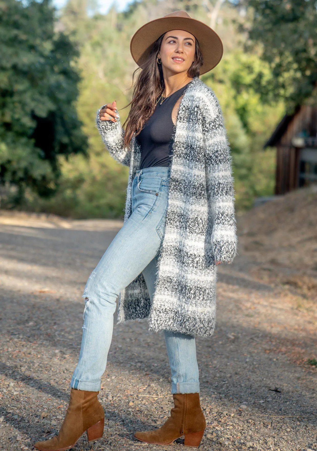 Moonbeam Striped Fuzzy Cardigan