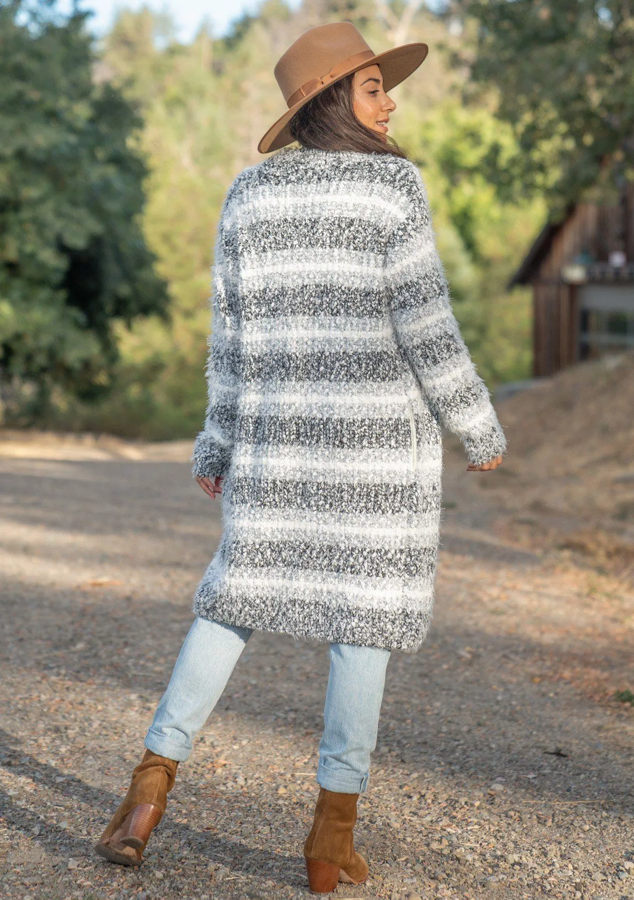 Moonbeam Striped Fuzzy Cardigan