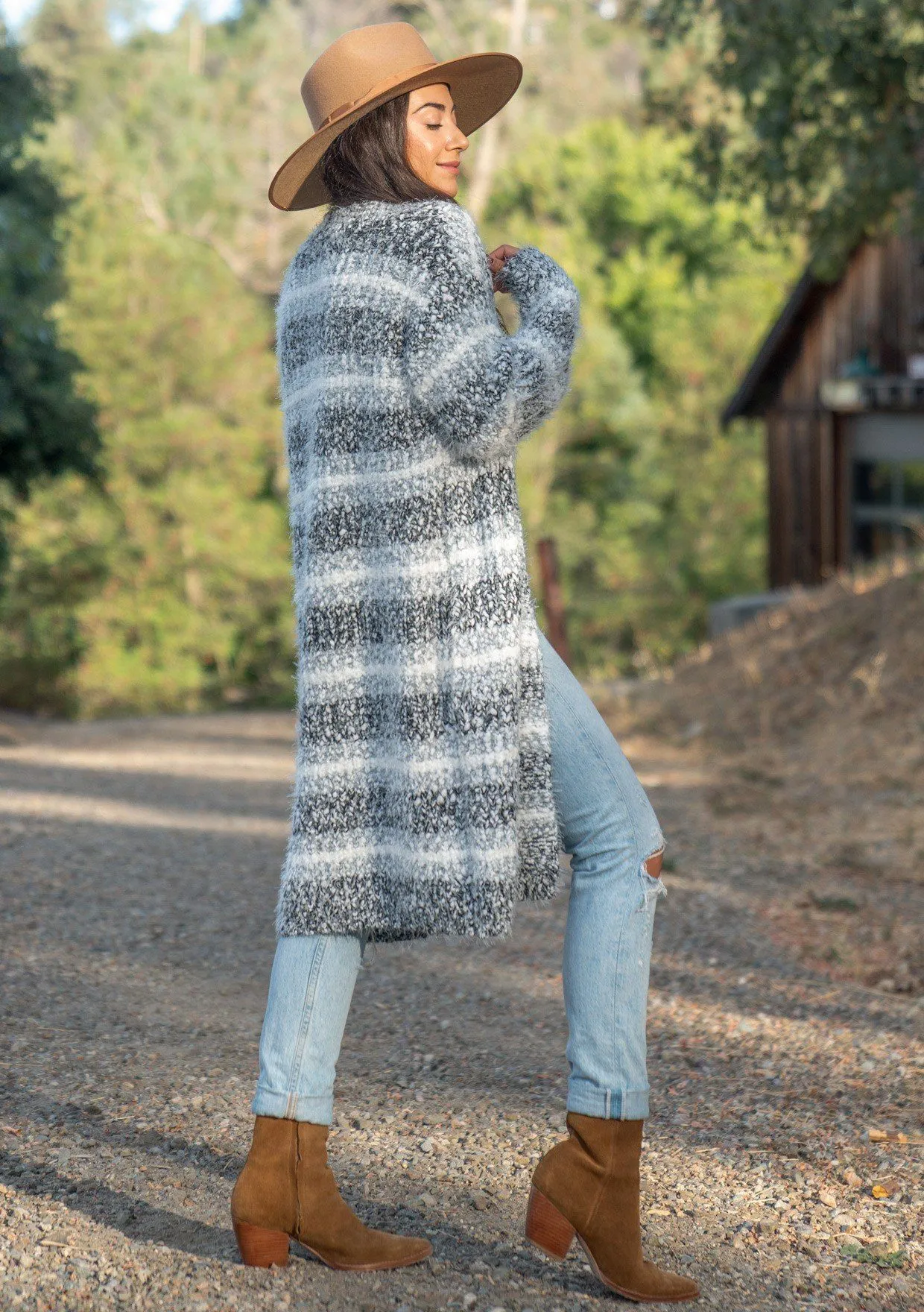 Moonbeam Striped Fuzzy Cardigan