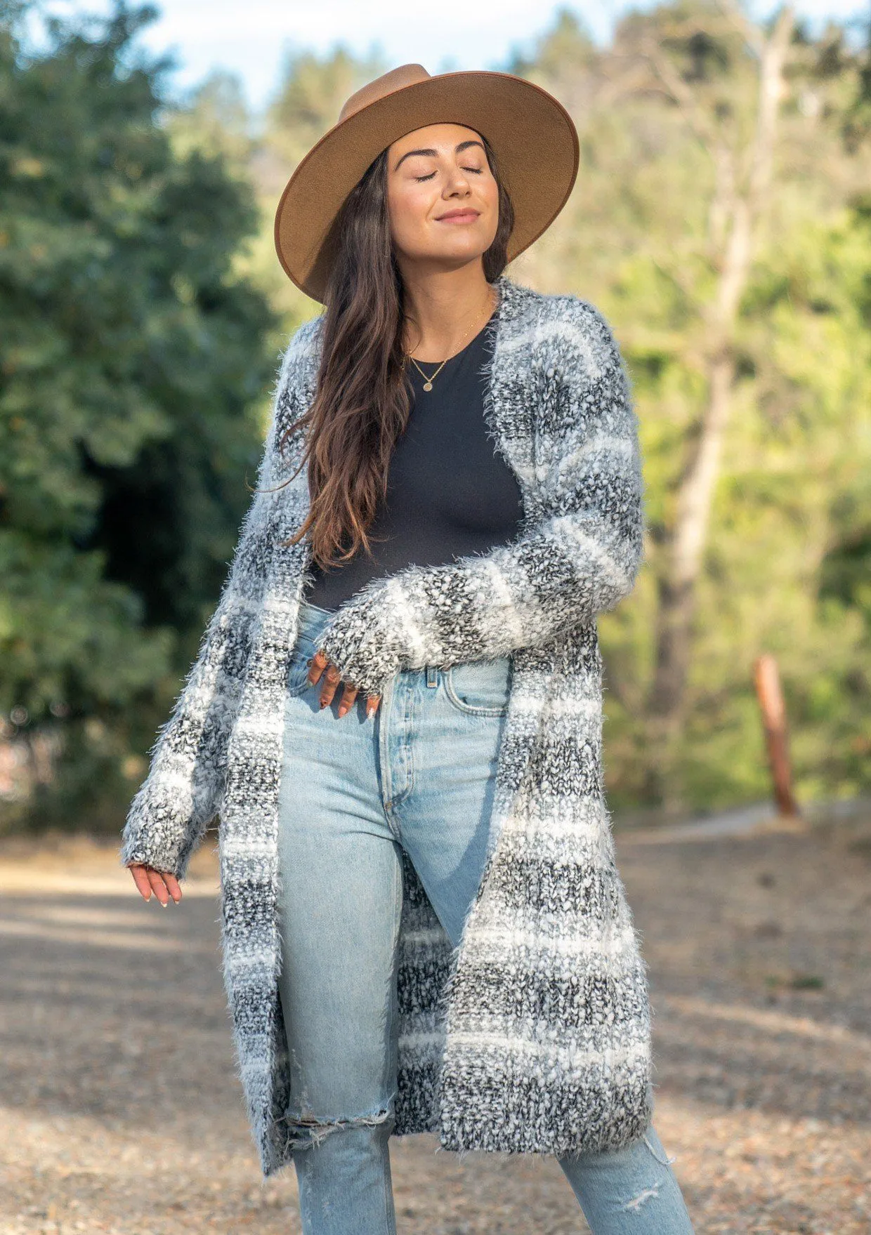 Moonbeam Striped Fuzzy Cardigan