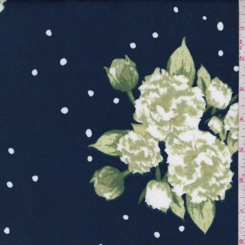 Navy/White Floral Double Brushed Jersey Knit Fabric