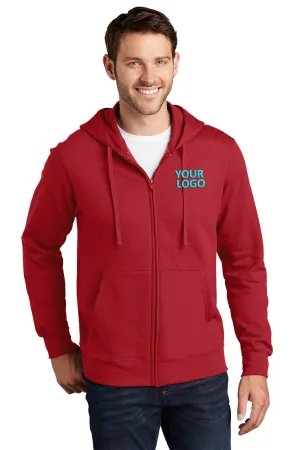 Port & Company Fan Favorite Fleece Branded Zip Hoodies, Team Cardinal