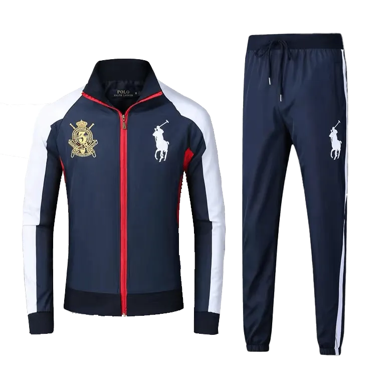 Prl Jockey Club Breathable Zip Down Polythene Tracksuit- Navy Blue